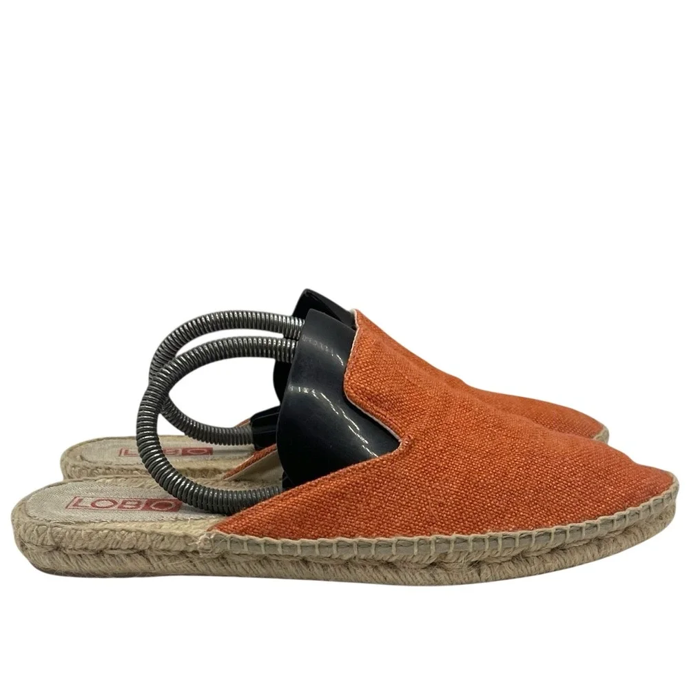Lobo Spain Burnt‎ Orange Linen Espadrille Mules Slip On Shoes Womens 8.5